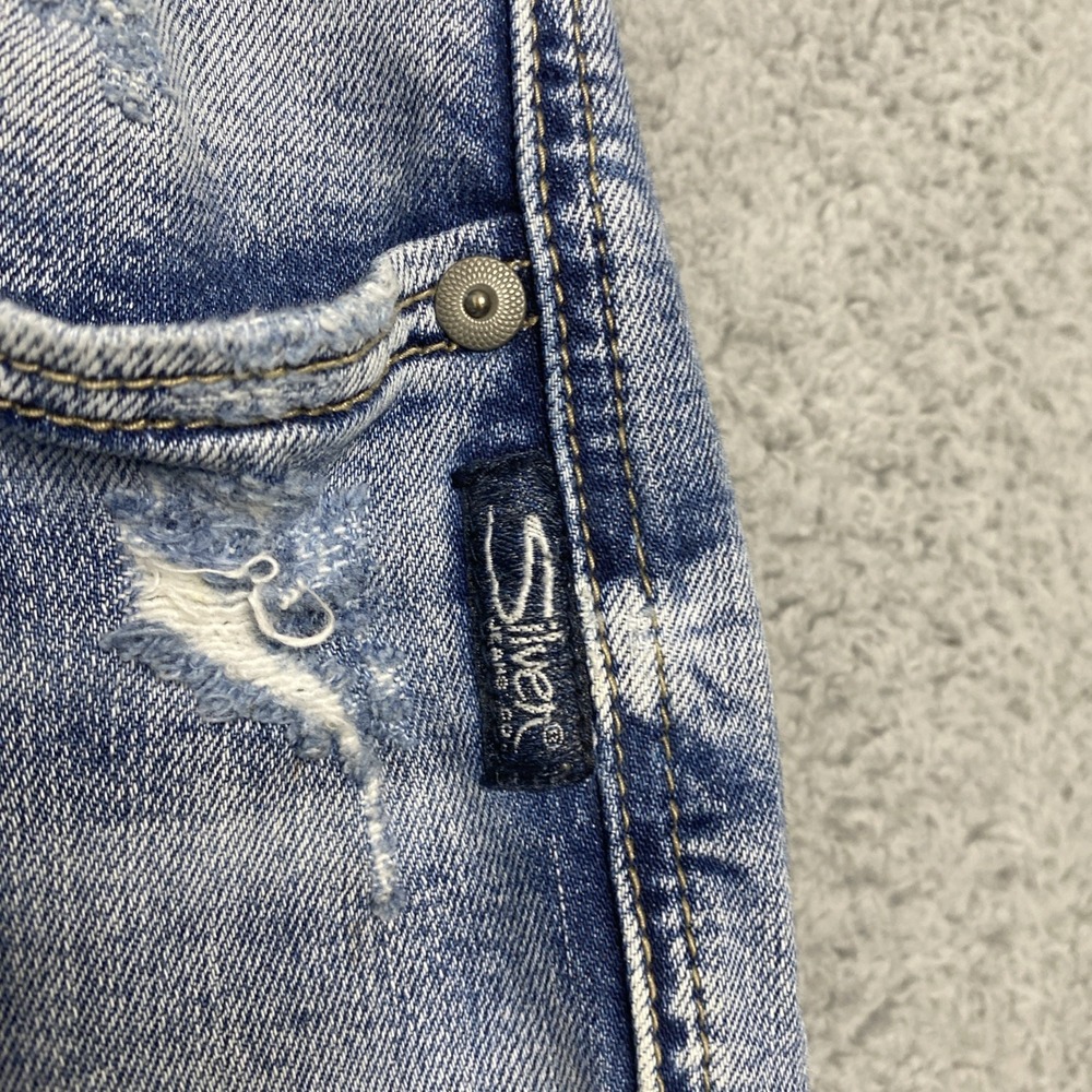 Silver Jeans Sam Boyfriend Women 26x27 Blue Denim Mid Rise Distressed Grunge - Picture 7 of 11